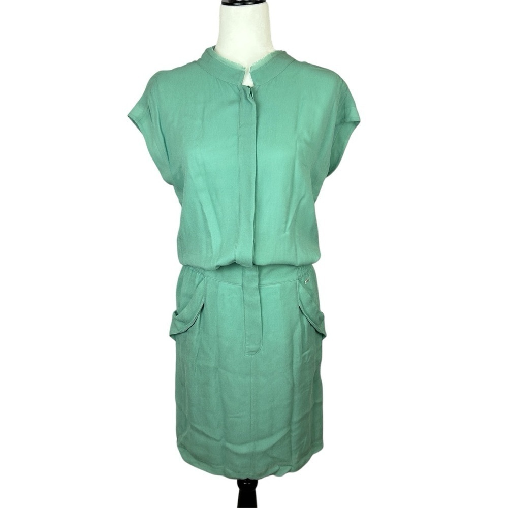 Escada Sport Dafari Chiffon Cap Sleeve Button Dress Size 34 Mint Green
